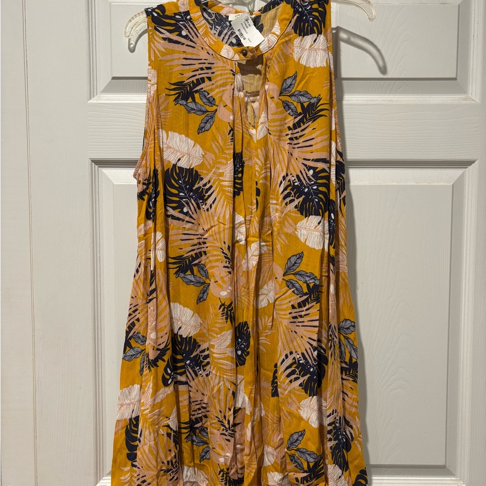 Floral Sleeveless Dress in Mustard and Navy